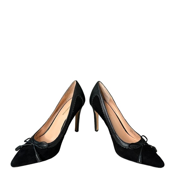 BCBGeneration | Black Suede and Leather Tassel Bow Front Pointed Pumps Size 6.5 - Picture 7 of 11